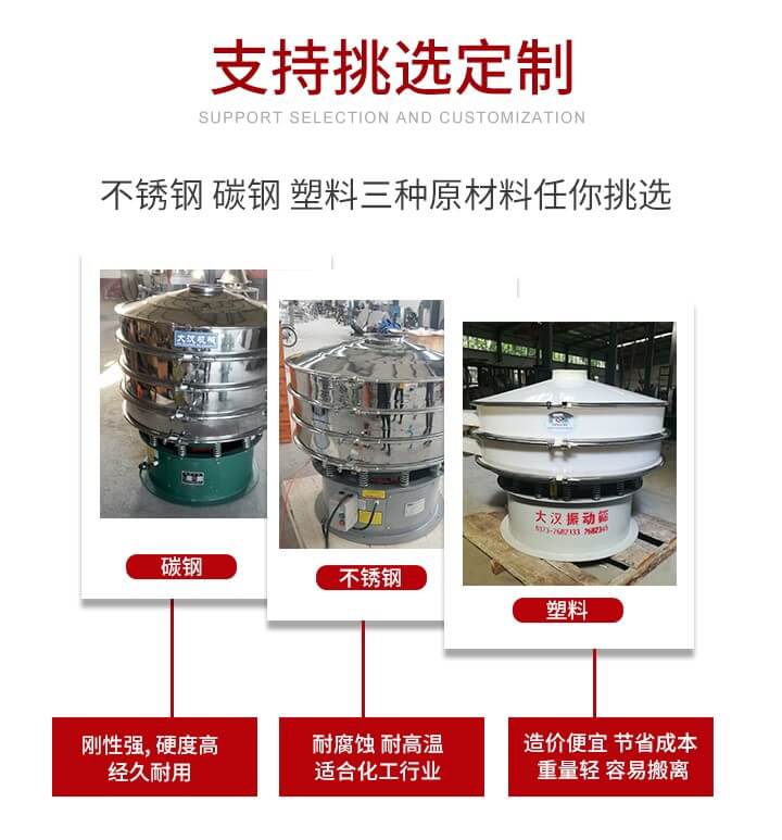 旋振篩可配置一到四層的篩網。旋振篩的篩分效率高，篩分精度高，篩分率高達96%。